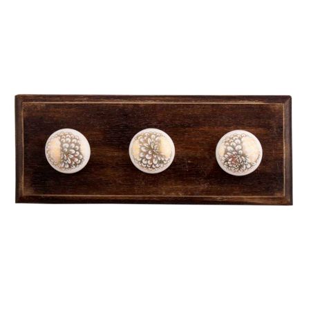 Golden Carnation Flower Flat Ceramic Wooden Hooks